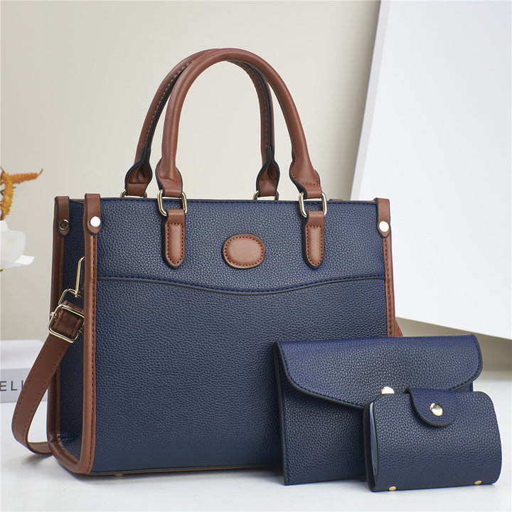 Fashionable Verona Trio women's multi-pocket handbag set. Elegant vegan leather daily use accessory.
