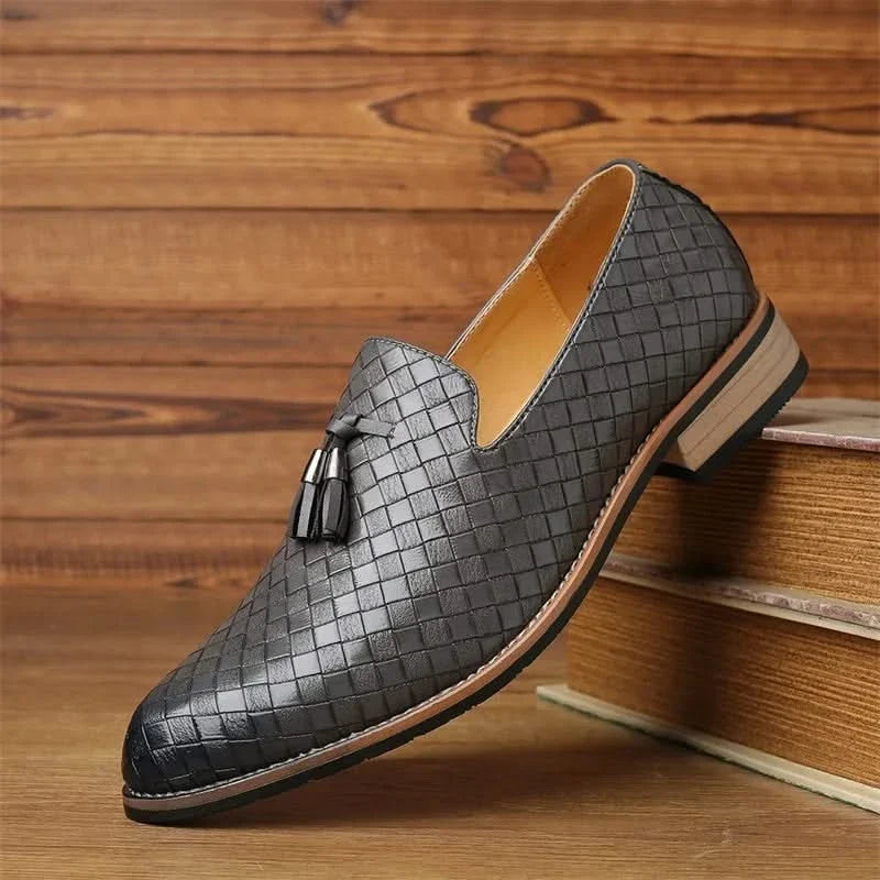 Classic men's woven tassel loafers. Versatile dress shoes, offering comfort and a timeless men's fashion look.