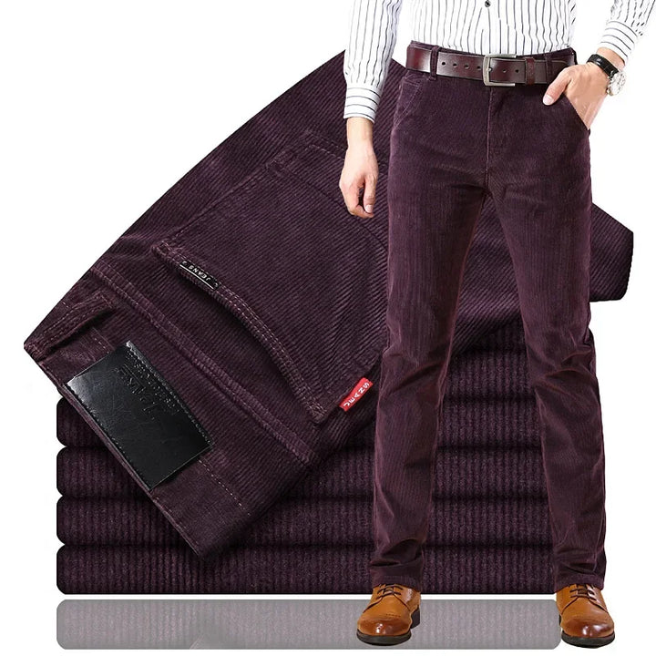 Men's fashion corduroy dress trousers, impeccably styled for modern business attire.