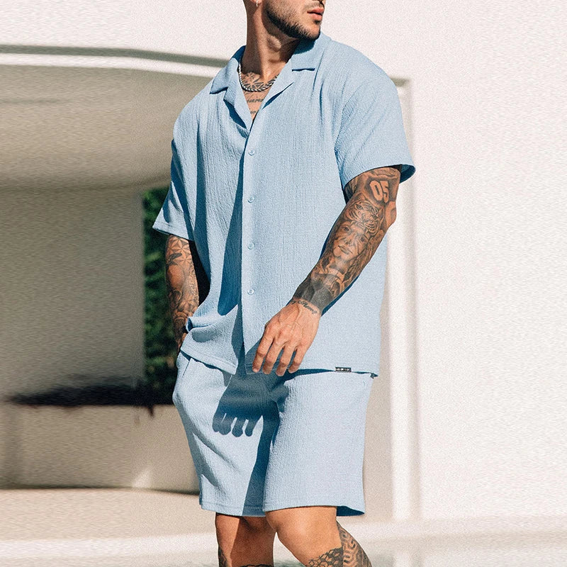 Comfortable lightweight unisex shirt and shorts set, perfect for summer casual outfits.