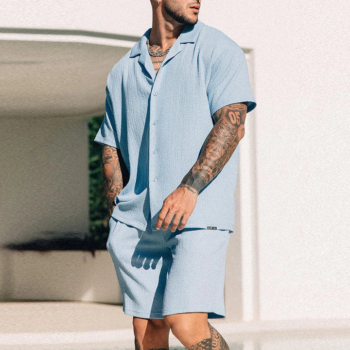 Comfortable lightweight unisex shirt and shorts set, perfect for summer casual outfits.