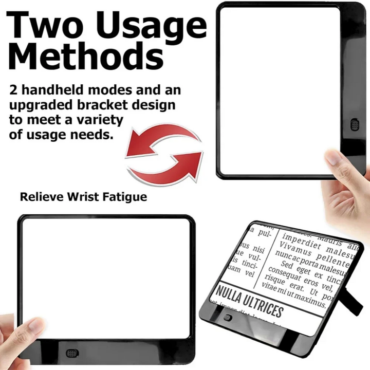 Ergonomic handheld reading magnifier with built-in LED light; great for reducing eye strain.