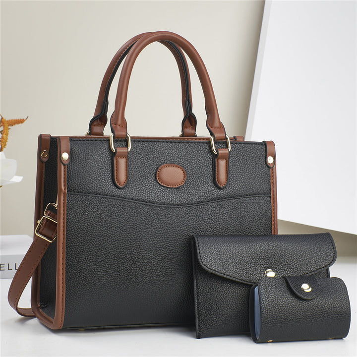 Women's Verona Trio Multi-Pocket Handbag Set in vegan leather, including tote, shoulder bag, & wallet.