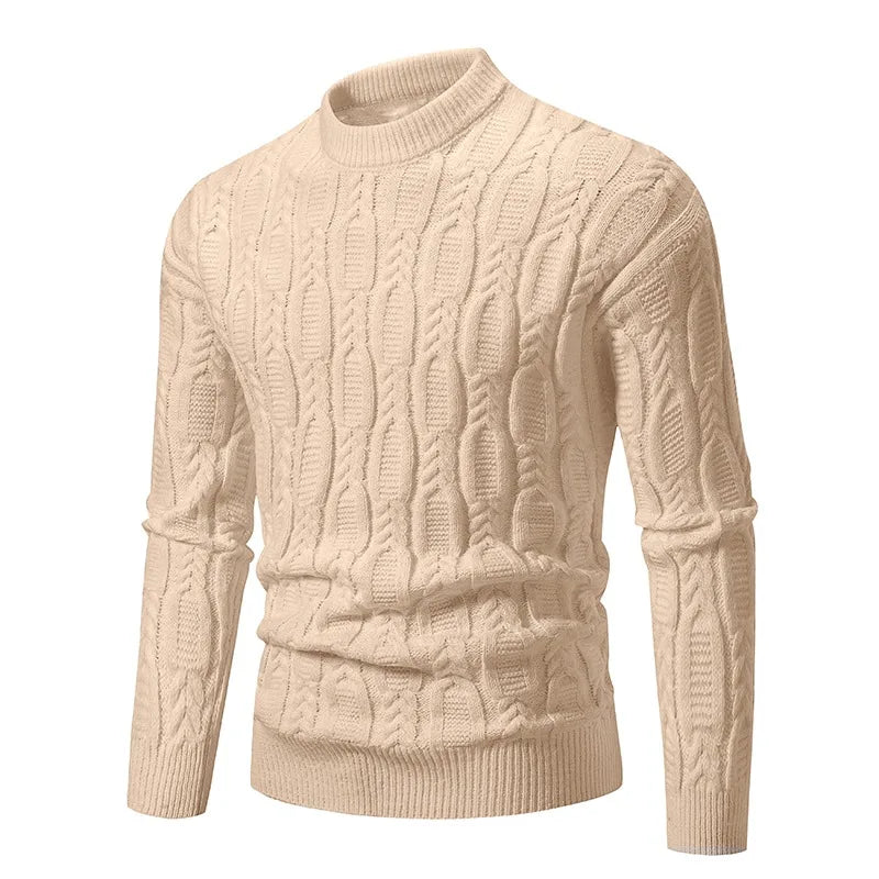 Close-up of a men's stylish cable-knit sweater, showcasing heritage knitwear texture for classic fall fashion.