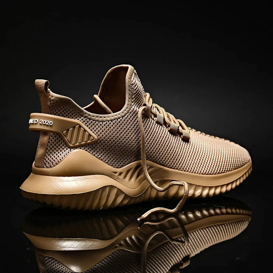 Close-up of breathable mesh upper on unisex everyday comfort sneakers, ideal for lightweight walking.