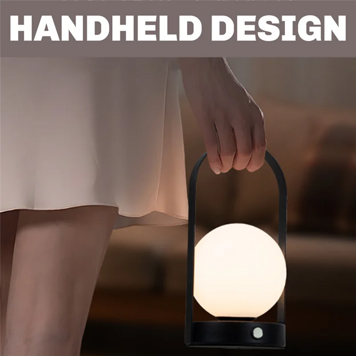 Stylish portable LED light, rechargeable for outdoor lighting & camping.