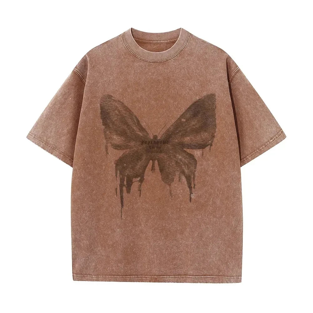 Comfortable women's cotton graphic tee featuring a beautiful butterfly design, ideal for everyday fashion.