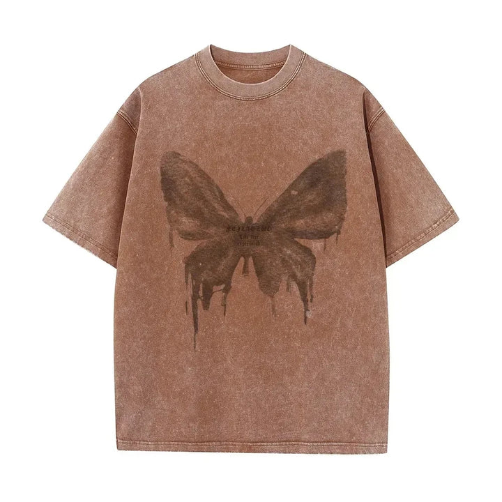 Comfortable women's cotton graphic tee featuring a beautiful butterfly design, ideal for everyday fashion.