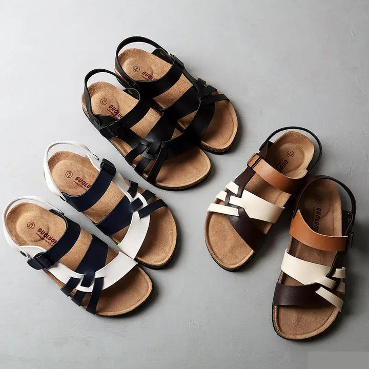 Stylish women's open-toe flat sandals with supportive design, non-slip sole, ideal for casual summer walking.