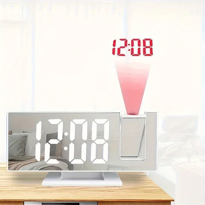 Unisex smart projection alarm clock with large LED display for bedroom or office.