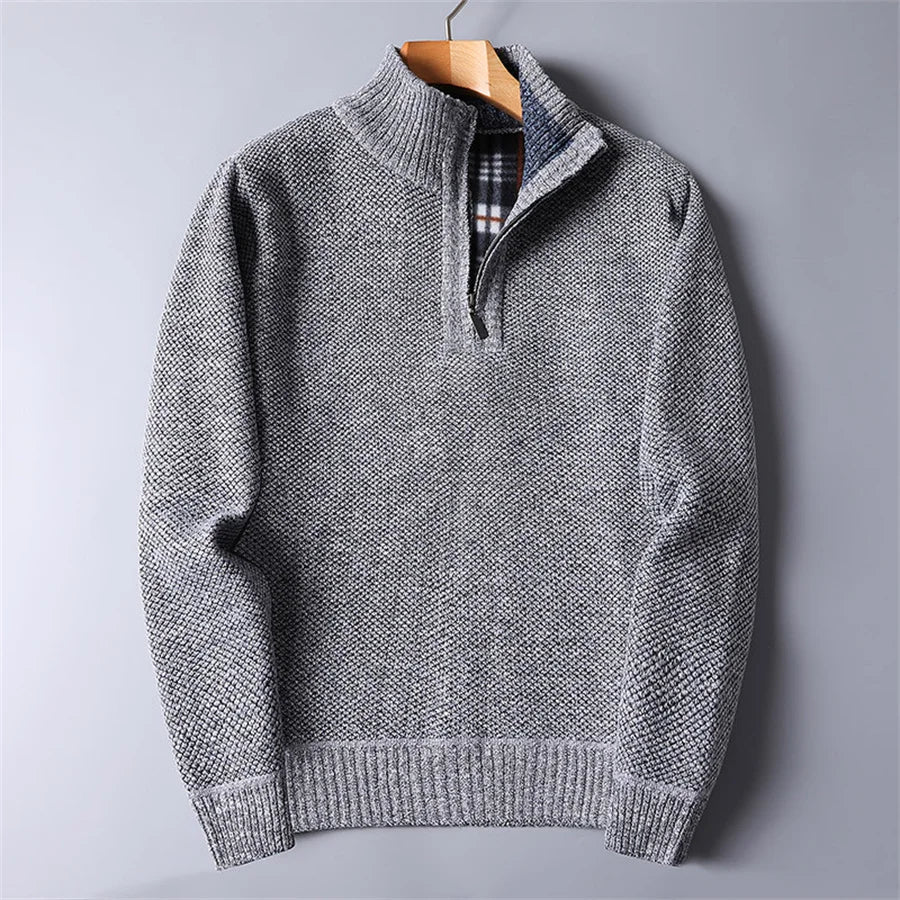 Stylish men's quarter-zip pullover, a comfortable turtleneck sweater for sophisticated apparel.