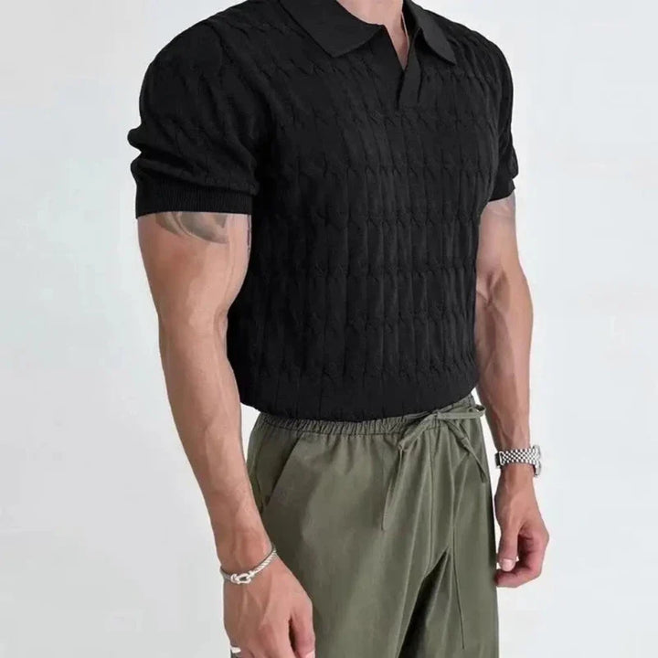 Black Men's Almero classic short sleeve polo shirt. Achieve a polished, smart casual look for versatile wear.