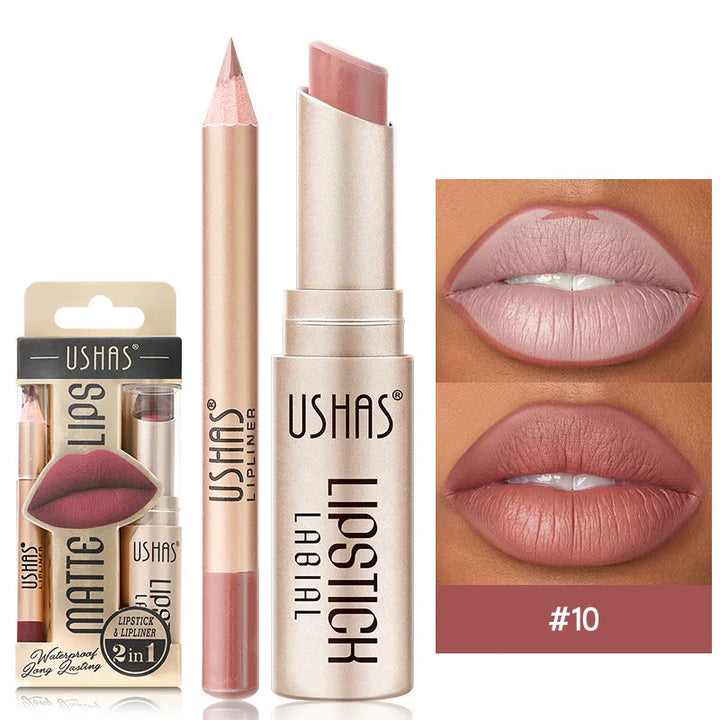 Essential 2-in-1 matte lipstick & lip liner for women. Long-lasting, waterproof, vibrant lip color.