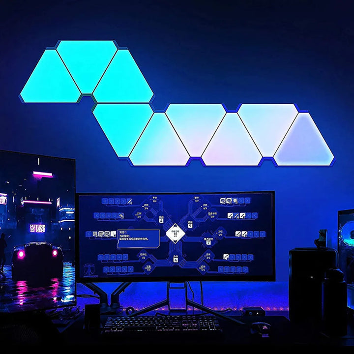 Dynamic RGB LED wall light panels for gaming rooms. Music sync smart lighting.
