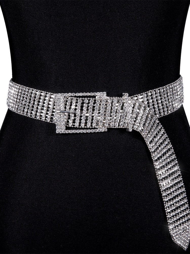 Glamorous women's sparkling rhinestone belt, adjustable for evening & party fashion. Perfect accessory.