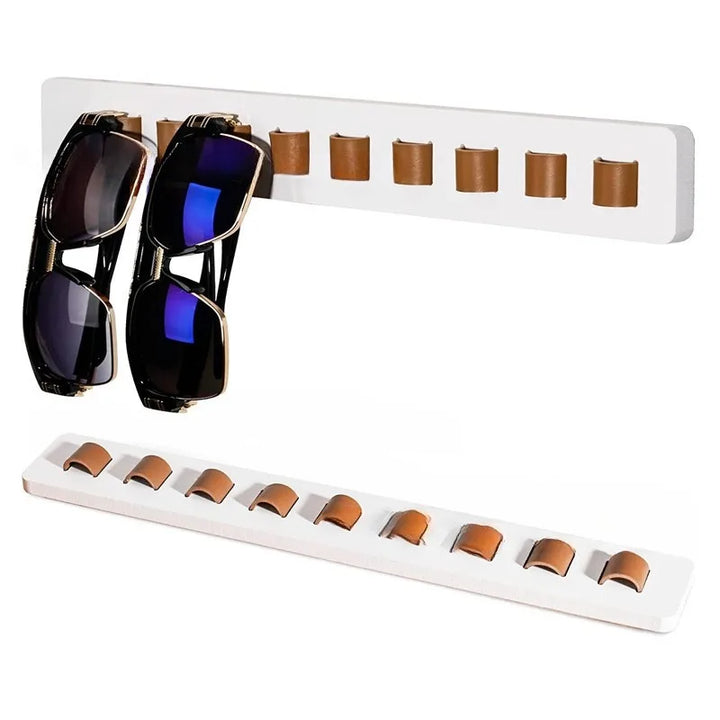 Modern wooden eyewear organizer wall display rack, a functional and decorative sunglasses & glasses holder.