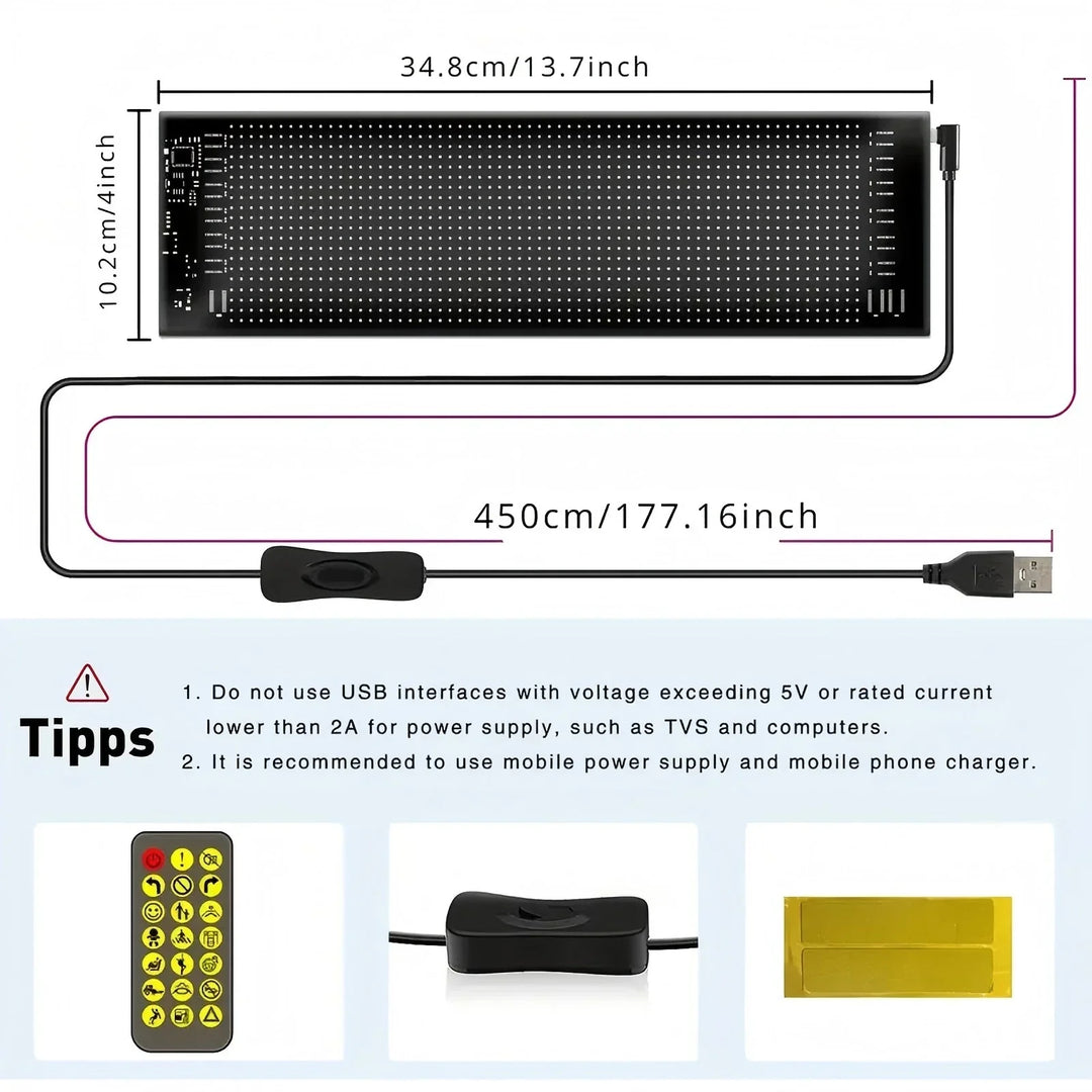 Customizable RGB LED message sign for cars, shops, businesses. App-controlled, dynamic digital advertising display.