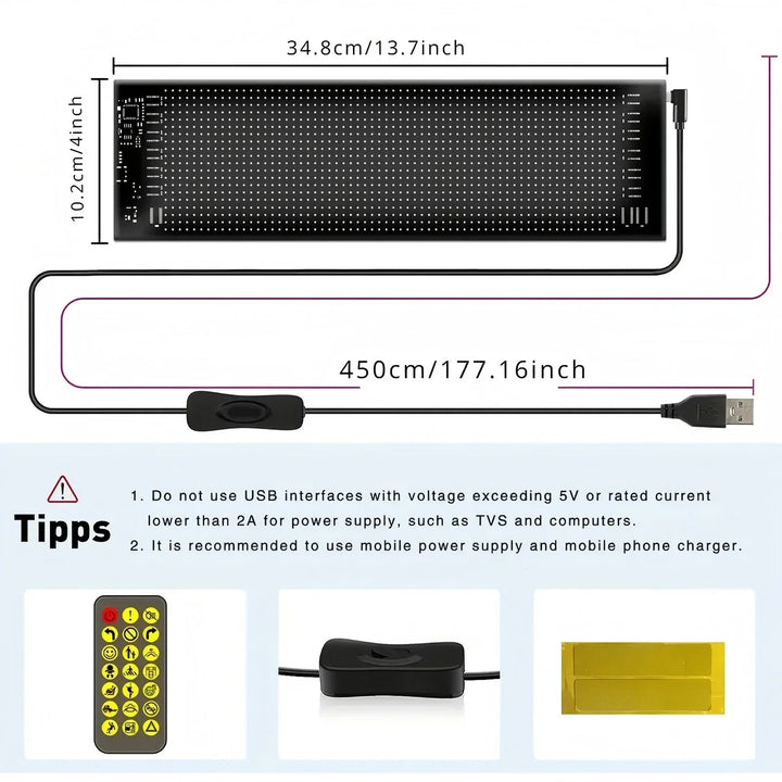 Customizable RGB LED message sign for cars, shops, businesses. App-controlled, dynamic digital advertising display.