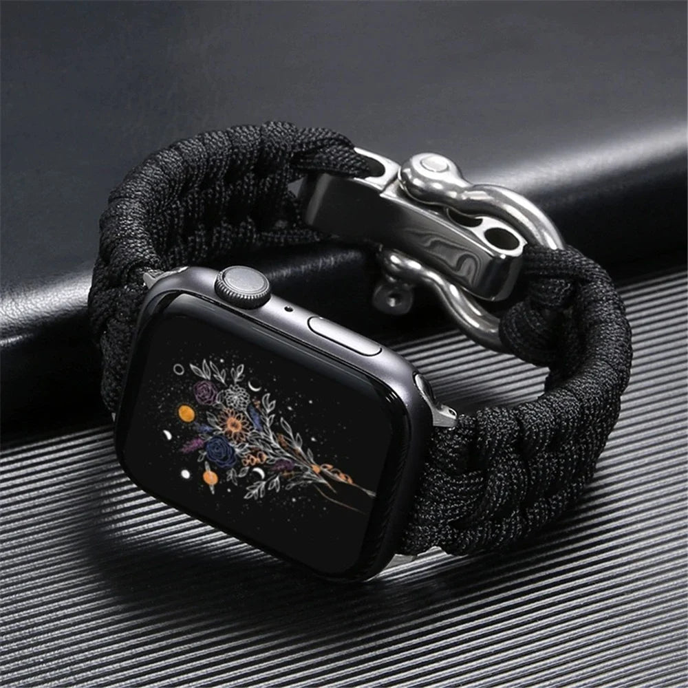 Rugged braided Apple Watch sport band, adjustable and durable, ideal for an active lifestyle and unisex style.