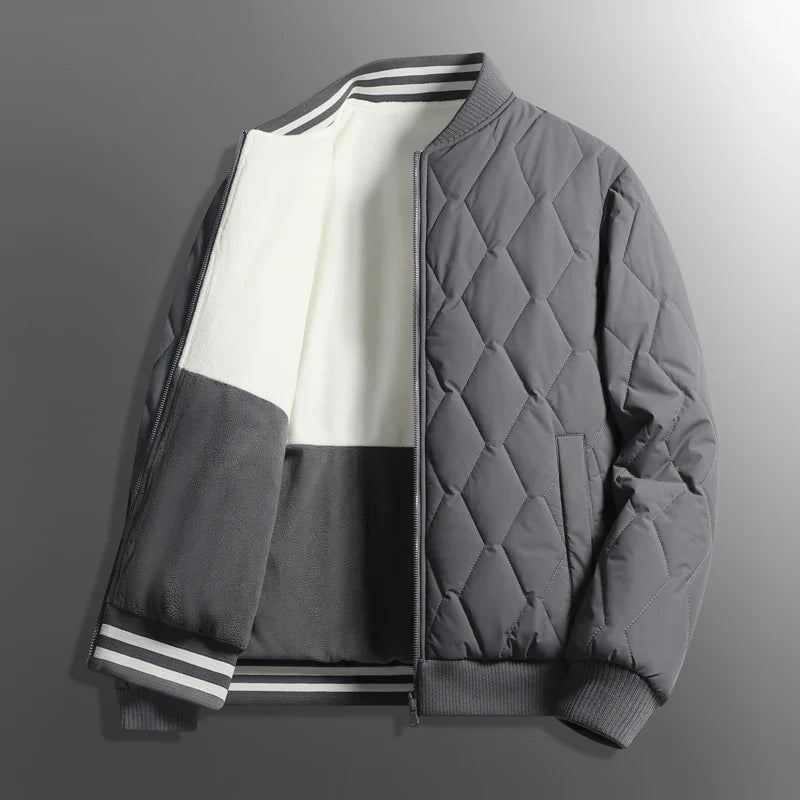 Men's cozy winter snowflake jacket, a warm coat with unique style. Ideal men's fashion outerwear for chilly weather.