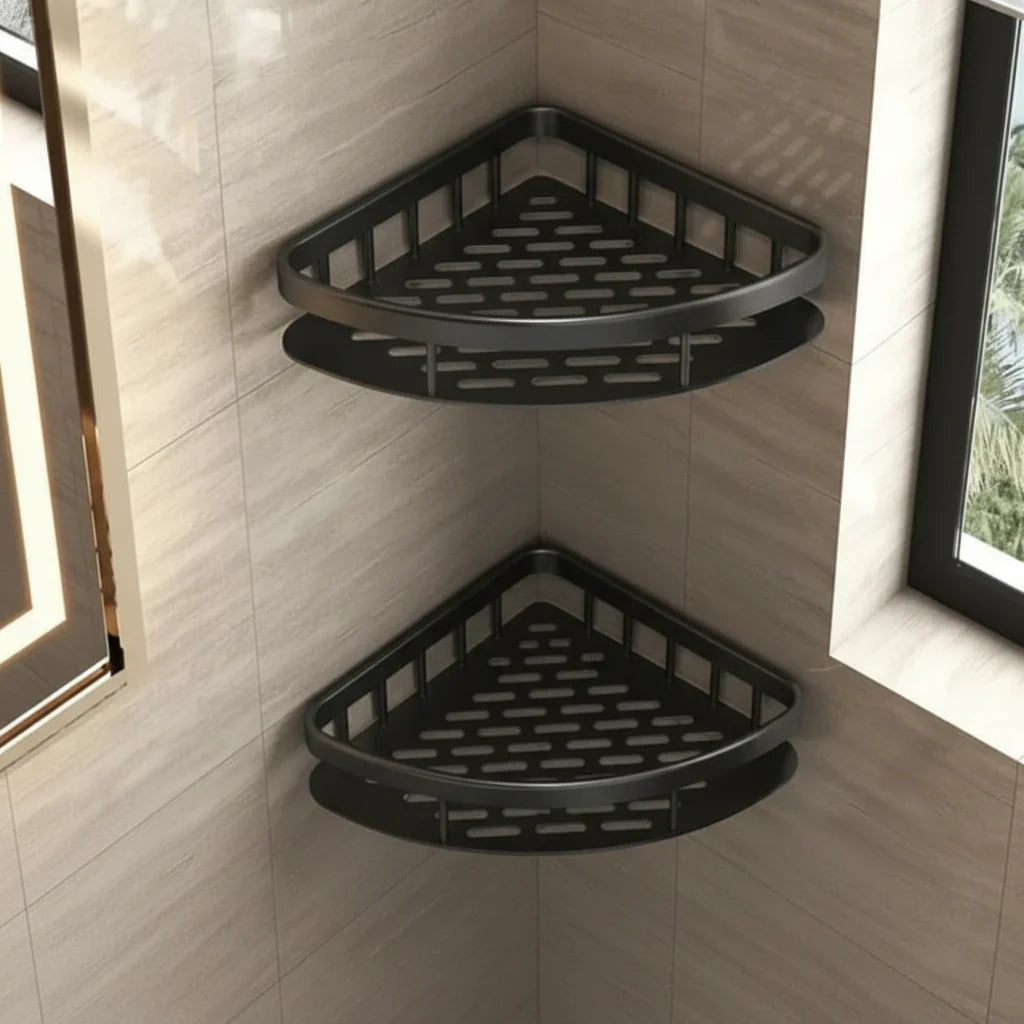 Effortless installation: drill-free adhesive bathroom shelf, modern wall organizer for quick bathroom updates.