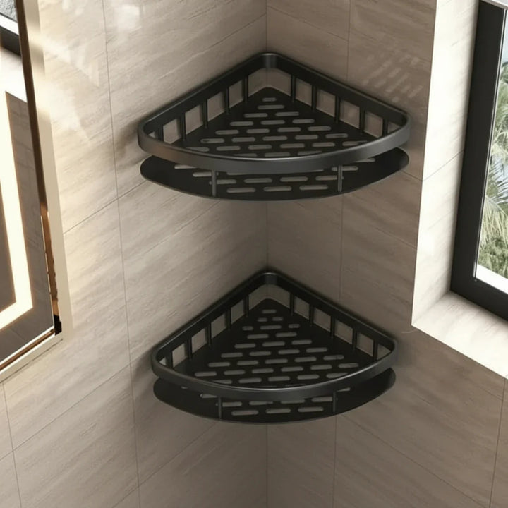 Effortless installation: drill-free adhesive bathroom shelf, modern wall organizer for quick bathroom updates.