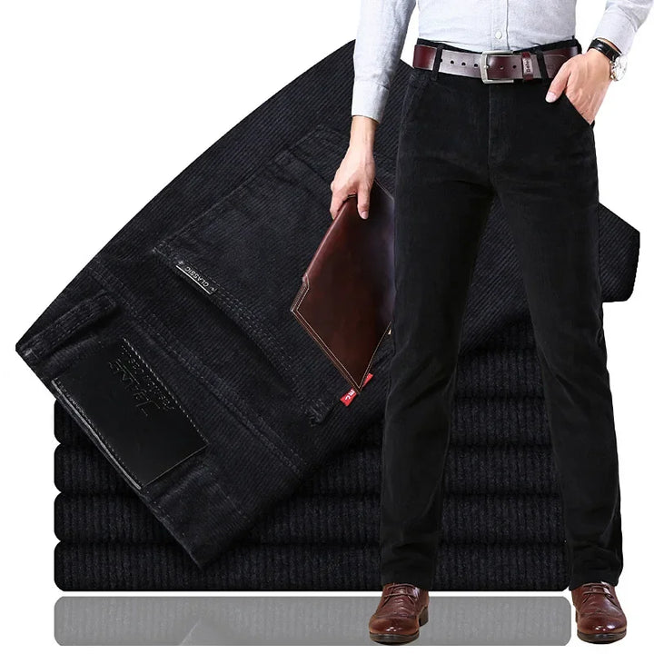 Comfortable men's premium corduroy trousers, perfect for all-day wear in smart casual settings.
