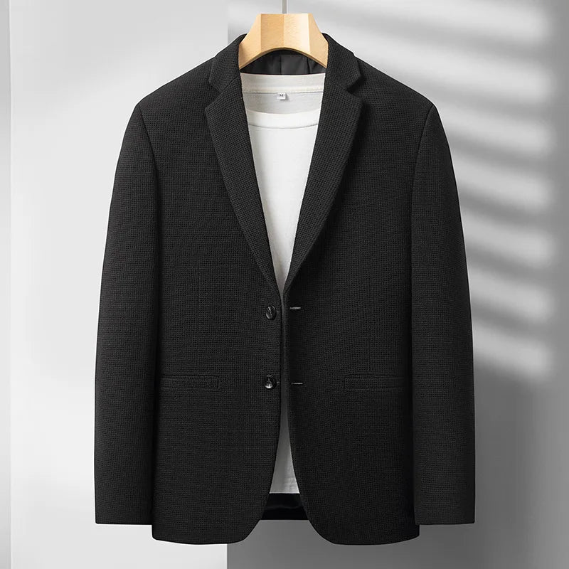 Versatile men's black structured blazer. Tailored jacket for a sharp, elegant look & all-day comfort.