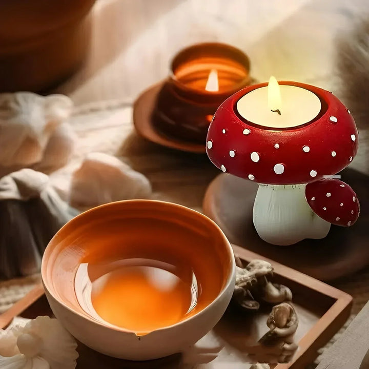 Handcrafted resin mushroom candle stand, ideal for adding a whimsical touch to your home decor.