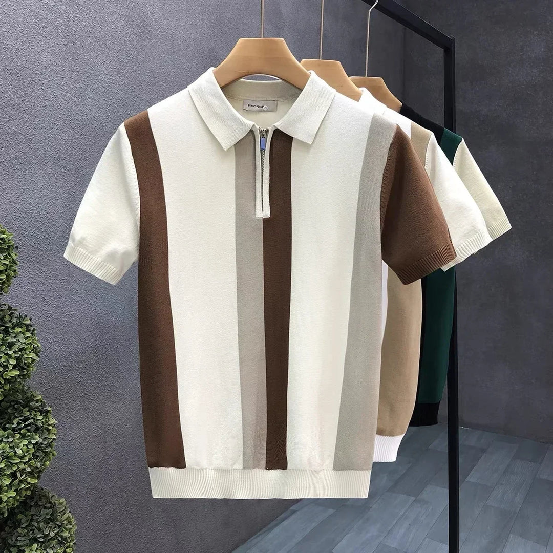 Men's Modern Quarter-Zip Polo Shirt. Stylish, breathable, and comfortable for casual wear.
