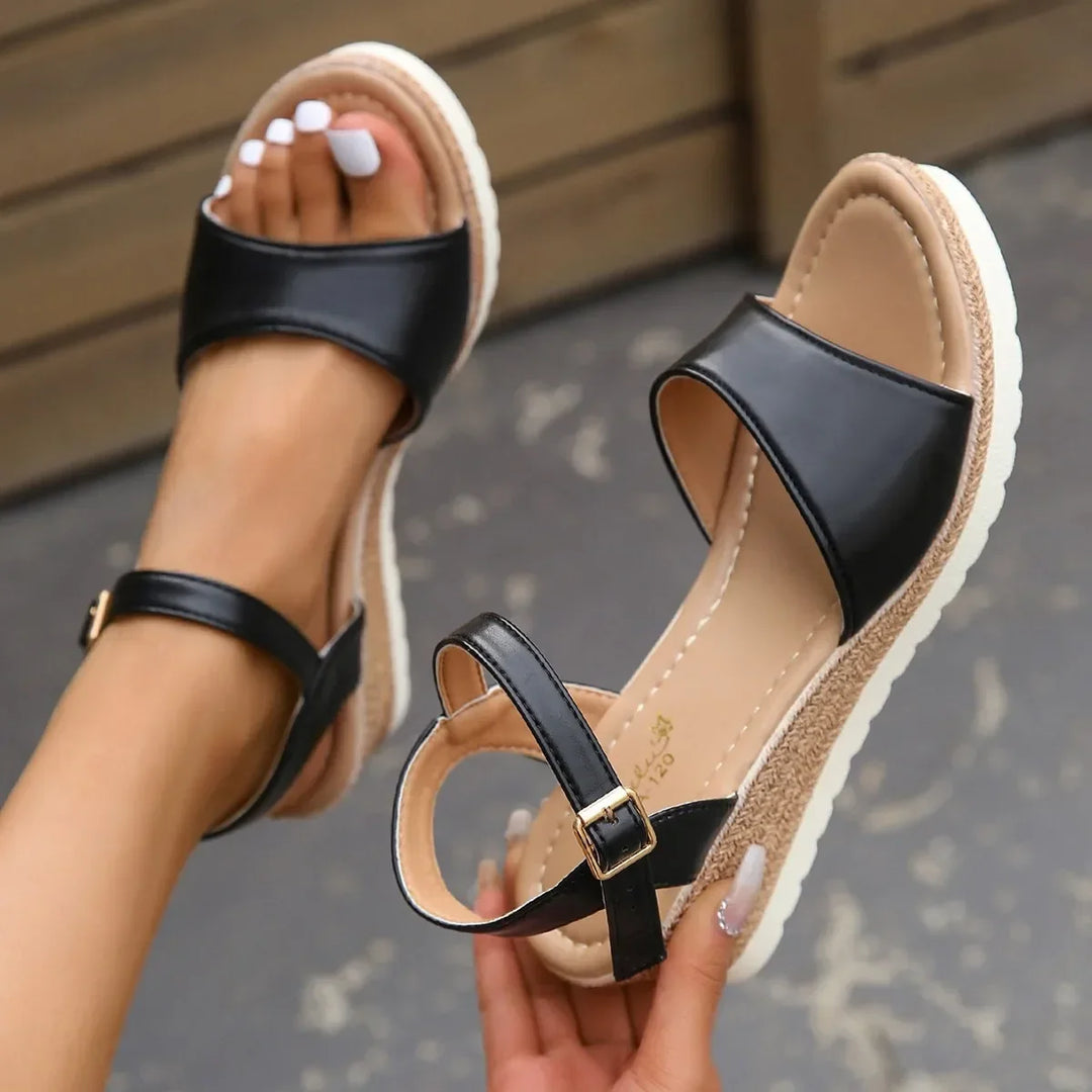 Women's comfortable wedge heels for summer & spring. Stylish, versatile buckle design for elegant day-to-night wear.