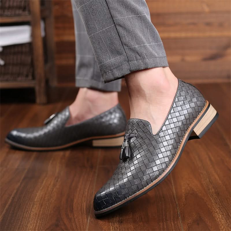 High-quality men's woven tassel loafers, ideal as dress shoes or for elevated casual smart looks.