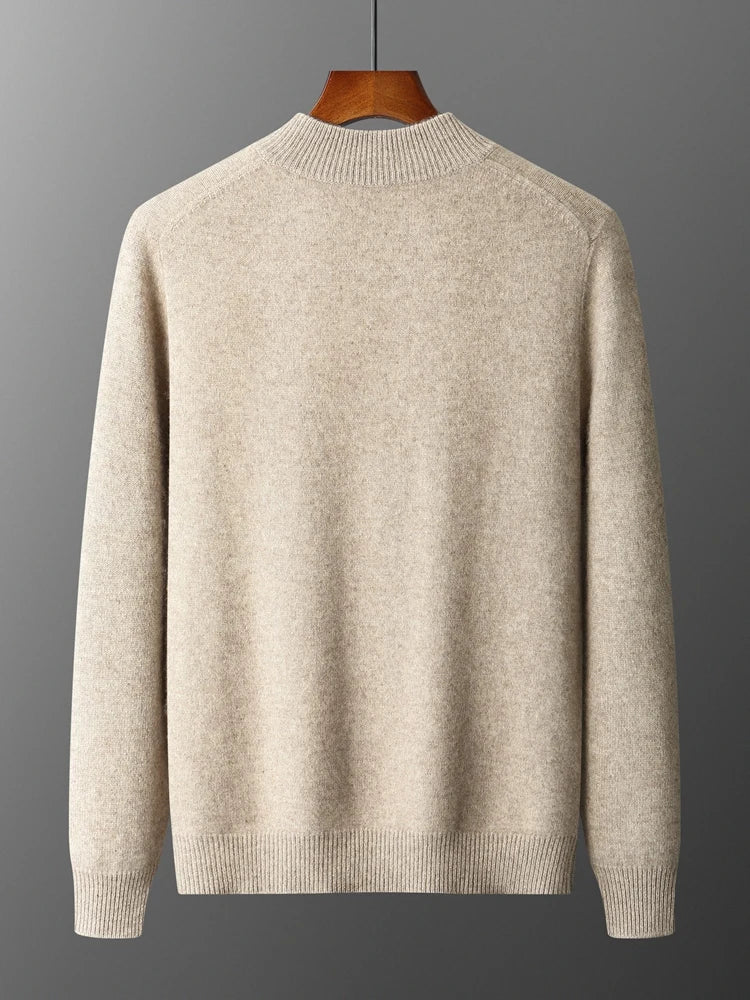 Detailed view of the durable zip-front on a men's comfortable layering cardigan. Quality long sleeve sweater.