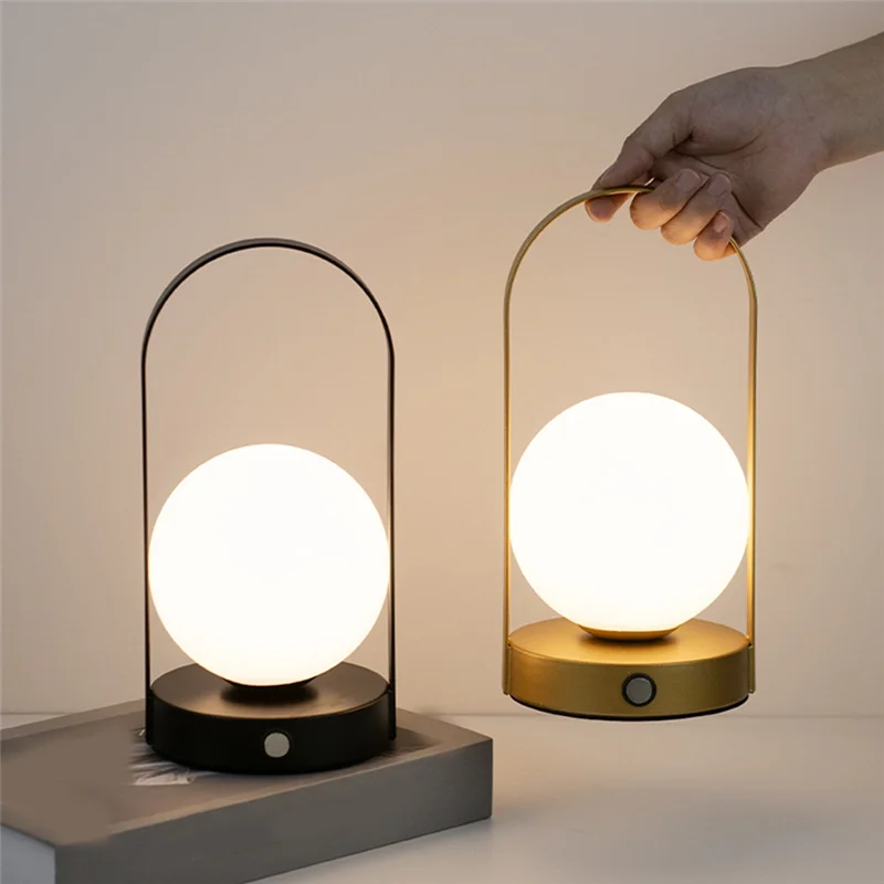 Modern LED desk lamp, dimmable & USB rechargeable for bedroom or dining.