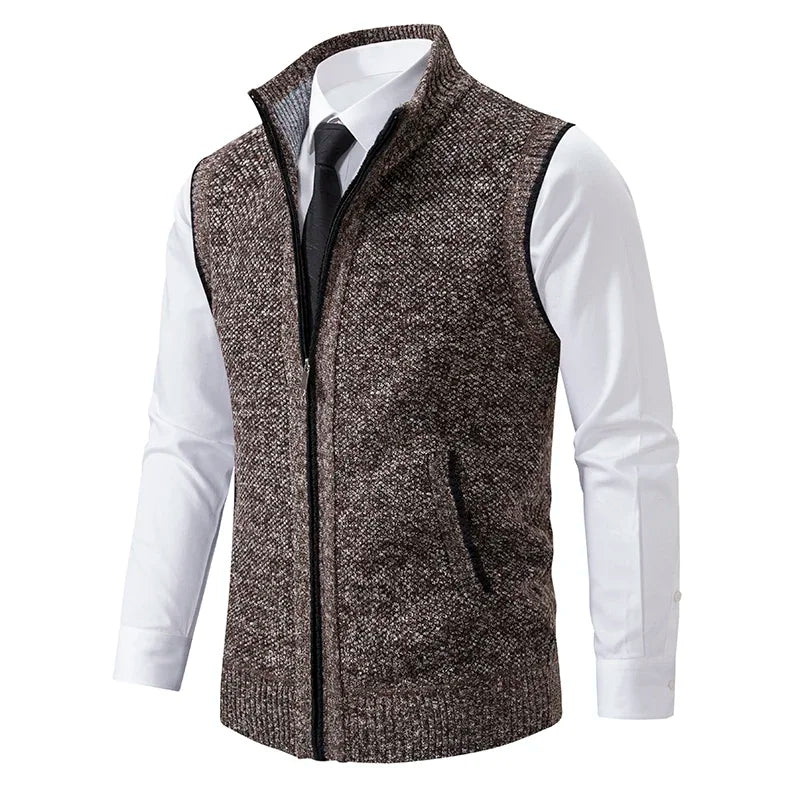 Black men's wool blend vest, a comfortable & stylish menswear piece. Ideal for formal or casual outfits.