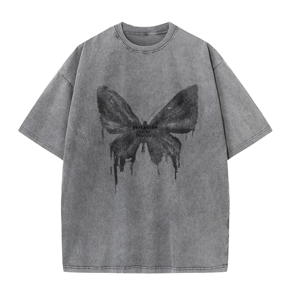 Short sleeve women's graphic t-shirt with a unique butterfly print, a stylish and comfortable fashion tee.