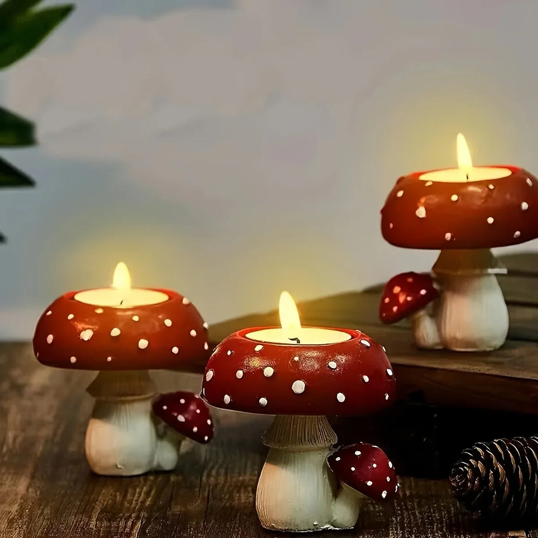 Decorative mushroom candle holder, a unique whimsical gift. Enhances home decor with charming style.