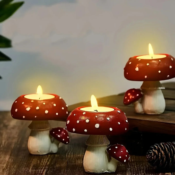 Decorative mushroom candle holder, a unique whimsical gift. Enhances home decor with charming style.