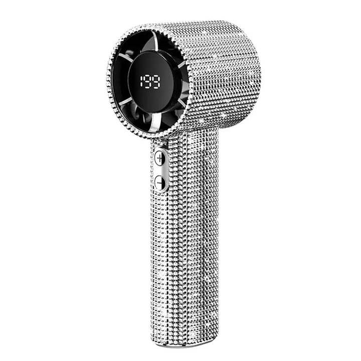 Durable ABS plastic Compact Turbo Misting Fan, a rechargeable portable personal cooling fan with 199 speed settings.