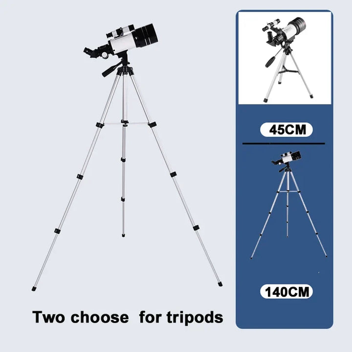 Portable refractor telescope for outdoor night sky viewing, stargazing, and astronomy exploration. Crisp celestial images.