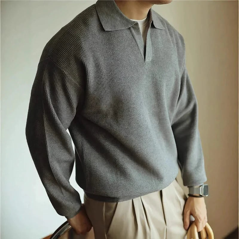 Men's classic fit knit polo shirt. Soft, breathable fabric for comfortable everyday wear and men's fashion.