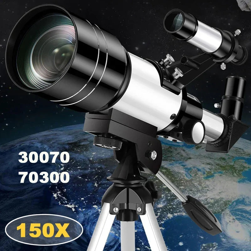High-definition refractor telescope for night sky viewing & stargazing. Portable astronomy scope for celestial exploration.