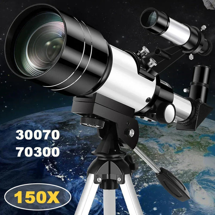 High-definition refractor telescope for night sky viewing & stargazing. Portable astronomy scope for celestial exploration.