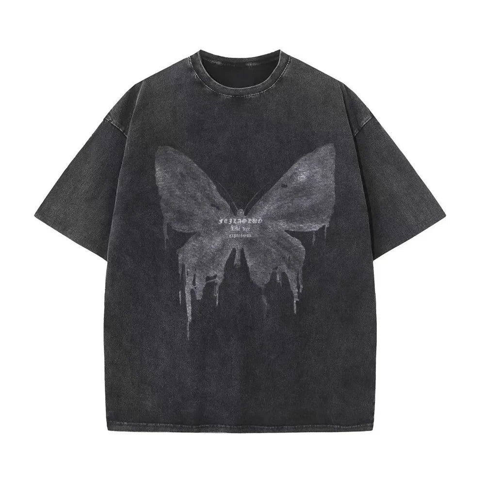 Women's butterfly cotton t-shirt with a vibrant graphic print, perfect for casual summer wear.