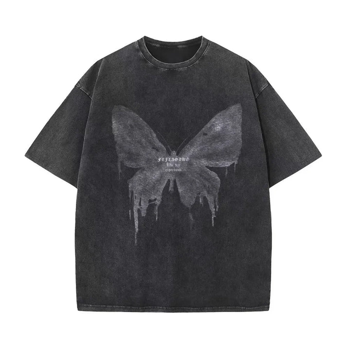 Women's butterfly cotton t-shirt with a vibrant graphic print, perfect for casual summer wear.