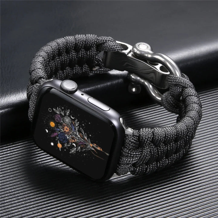 Adjustable braided Apple Watch band, durable and rugged, designed for unisex active wear and lasting comfort.