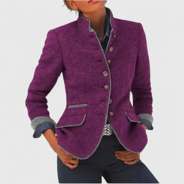 Sophisticated women's tailored blazer jacket, a limited edition classic for elegant office wear & versatile formal occasions.