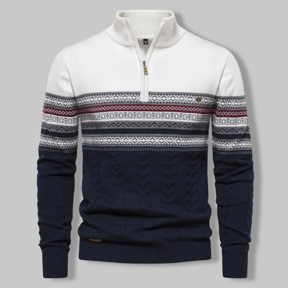Men's classic quarter zip sweater, cozy & stylish comfort for casual winter wear.