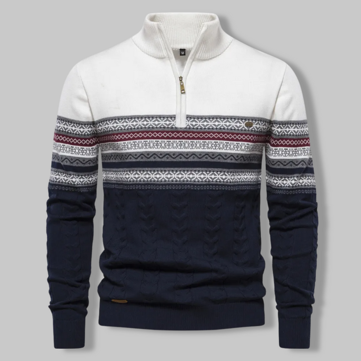 Men's classic quarter zip sweater, cozy & stylish comfort for casual winter wear.