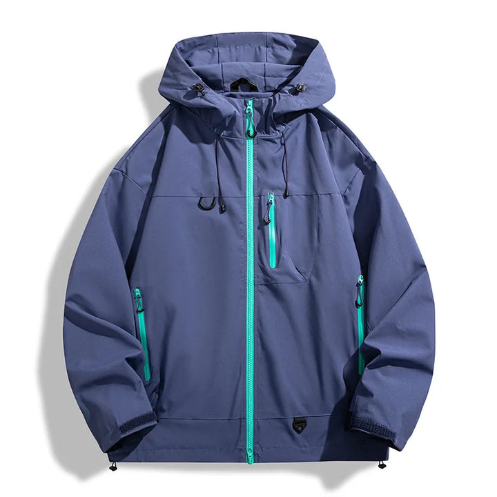 Versatile men's Ridge travel jacket. Lightweight, water-resistant, and packable for all-weather outdoor expeditions.